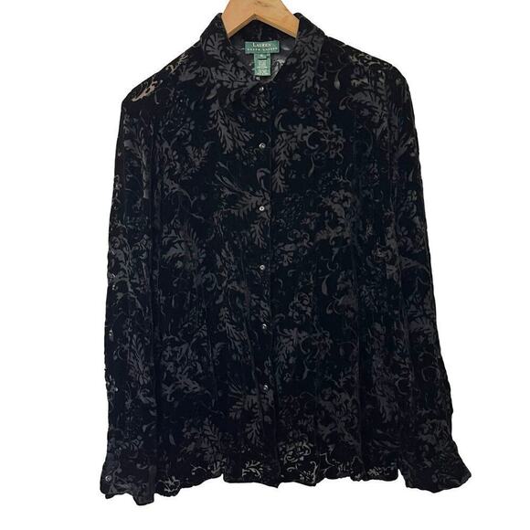 Lauren Ralph Lauren Velvet Burnout Top Sz XL Whimsigoth Black Fairy Grunge Sheer - Picture 1 of 8